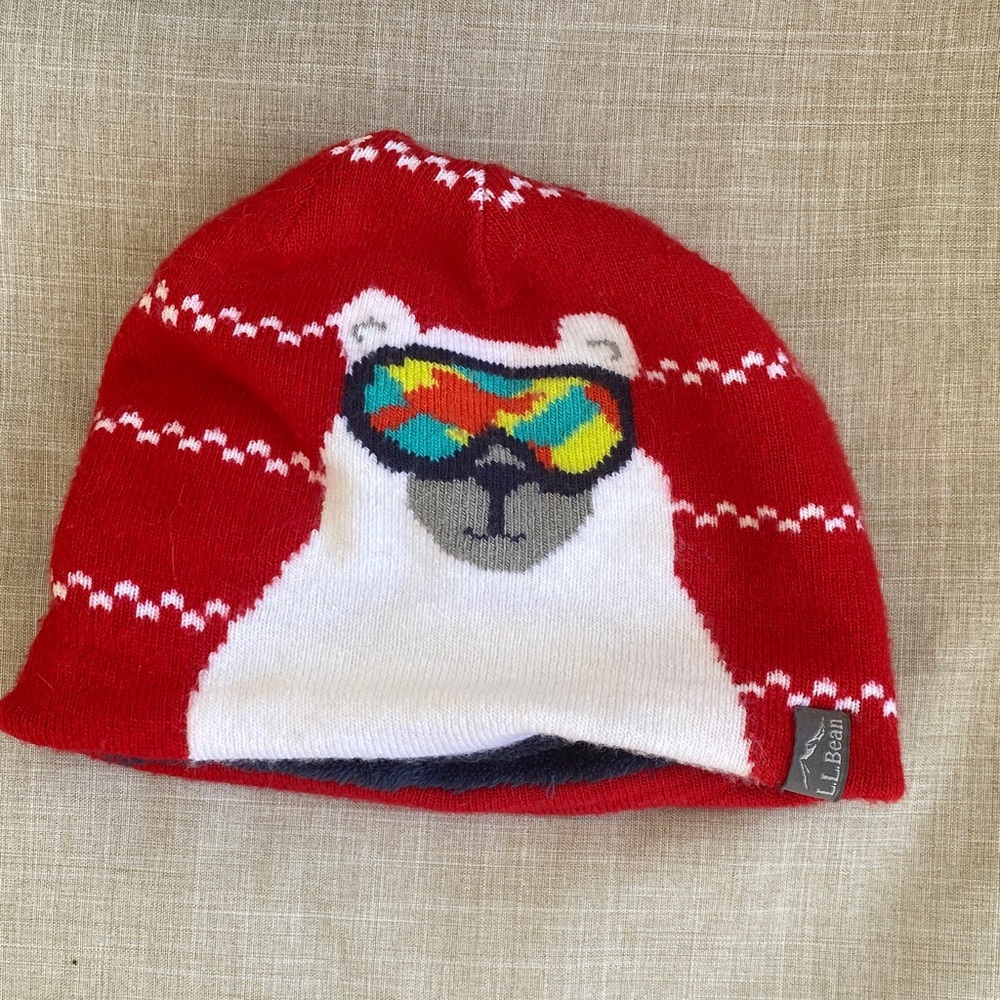 L.L. Bean Red and White Knit Beanie